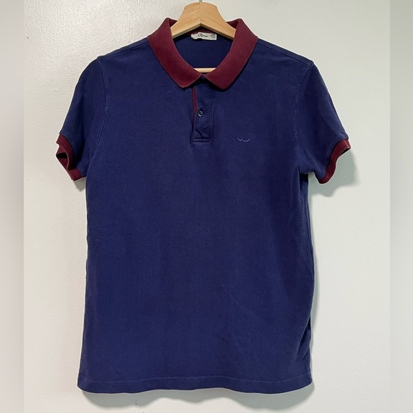 LTB Men’s Navy Blue Polo Shirt with Burgundy Trim - Size M - Picture 2 of 11